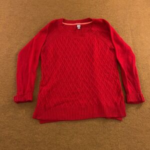 JCP Womens Large Red Diamond Cable Knit Wool Blend Crew Neck Sweater